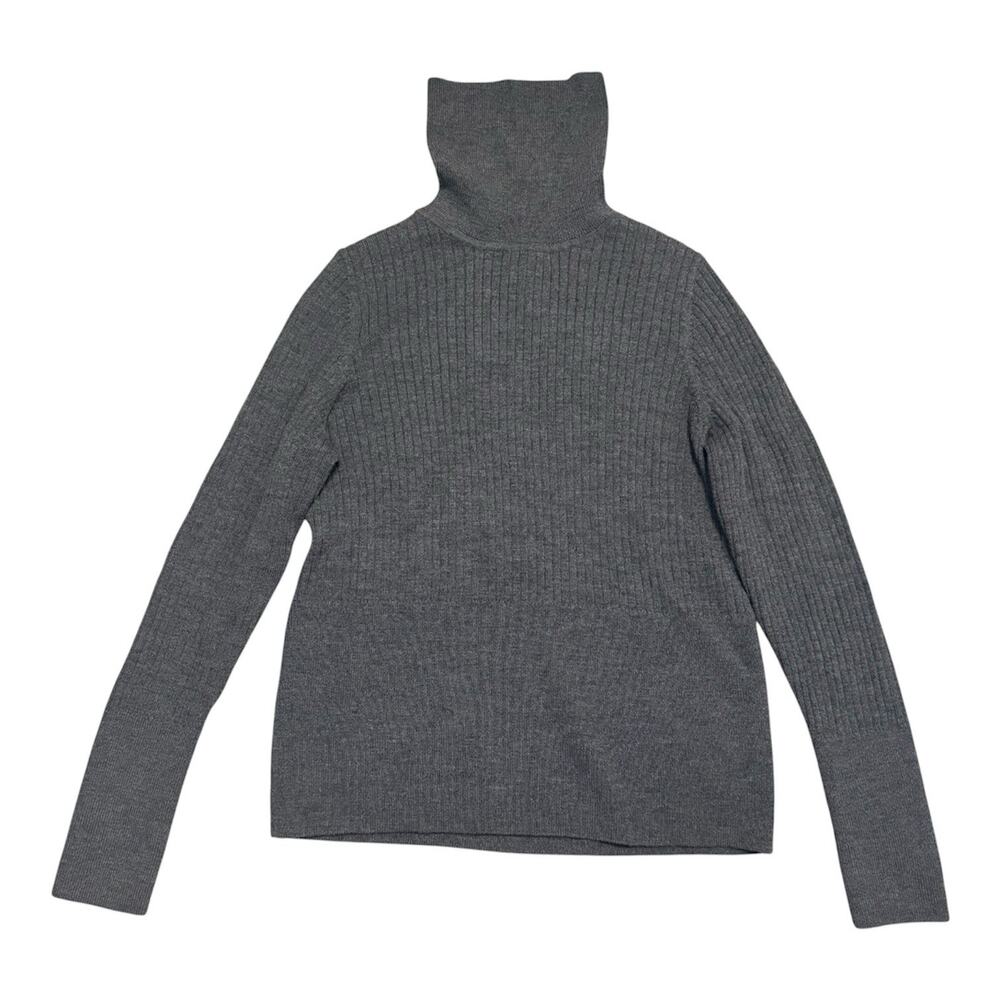Halston Sweater Women Small 100% Extra Fine Merino Wool Gray New Layering Ribbed